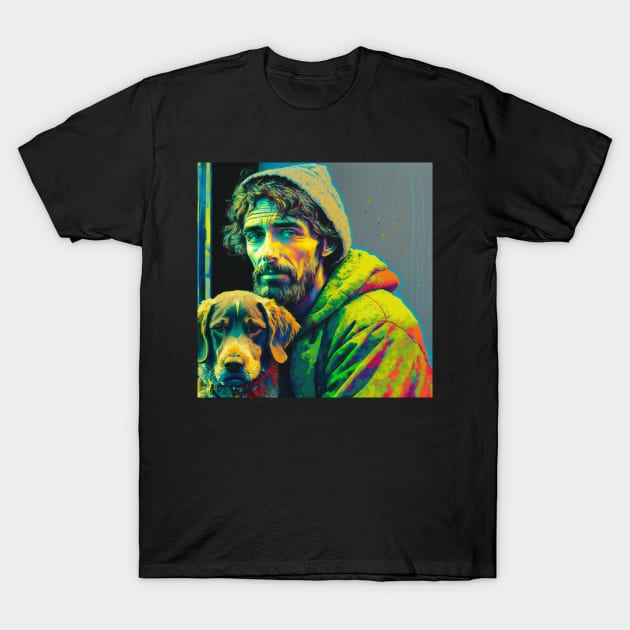 Vibrant Friendship, a Man and Dog's Bond T-Shirt by LoudlyUnique